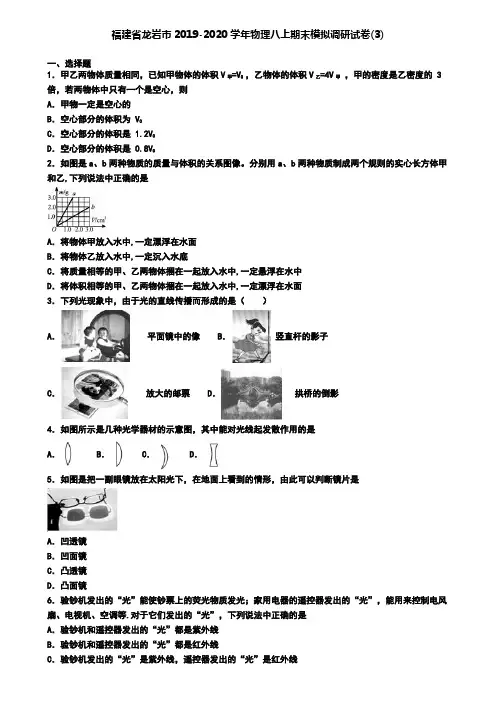 福建省龙岩市2019-2020学年物理八上期末模拟调研试卷(3)