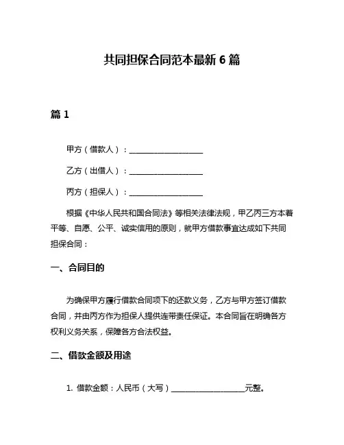 共同担保合同范本最新6篇