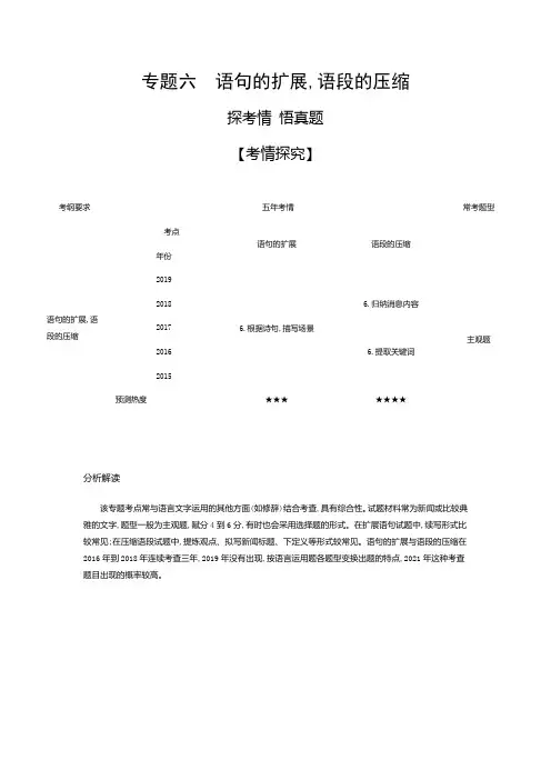 2021年浙江高考语文复习练习讲义：专题六 语句的扩展,语段的压缩(试题部分)