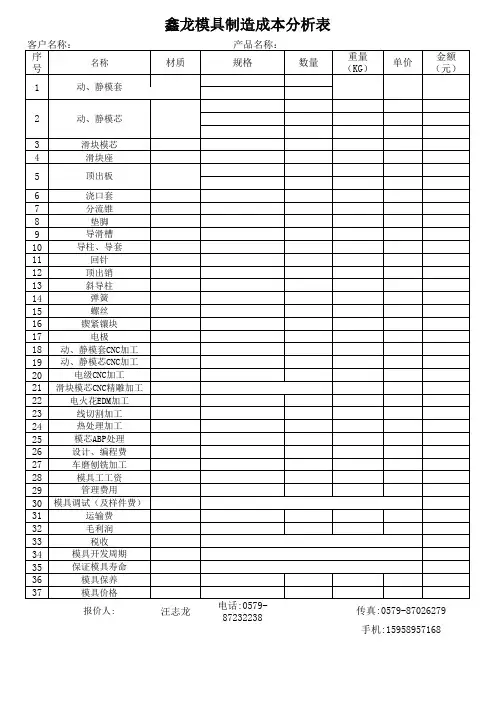 模具制造成本分析表.样本