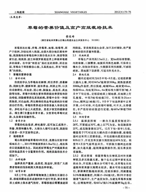 草莓的营养价值及高产高效栽培技术