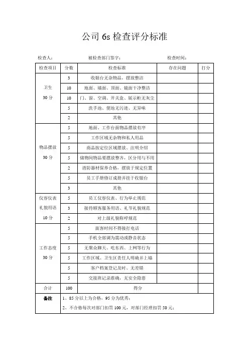 6s管理评分标准