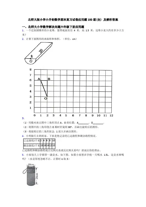 北师大版小学小升初数学期末复习试卷应用题100道(全) 及解析答案