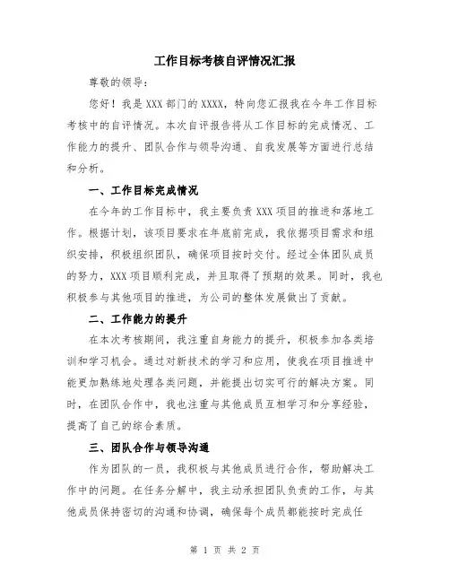 工作目标考核自评情况汇报
