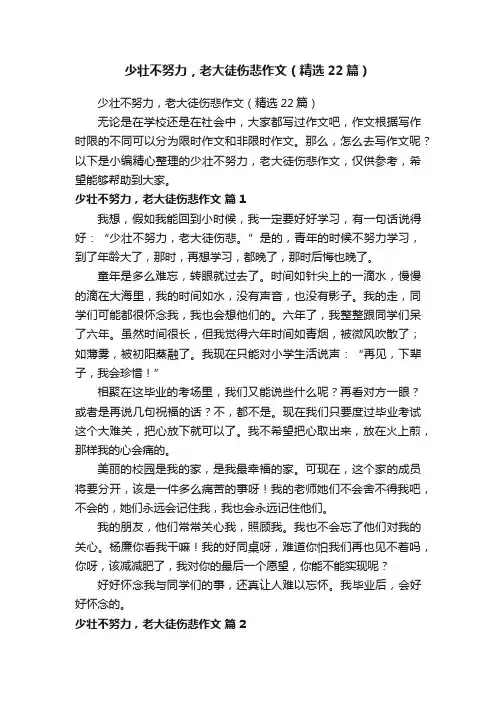 少壮不努力，老大徒伤悲作文（精选22篇）