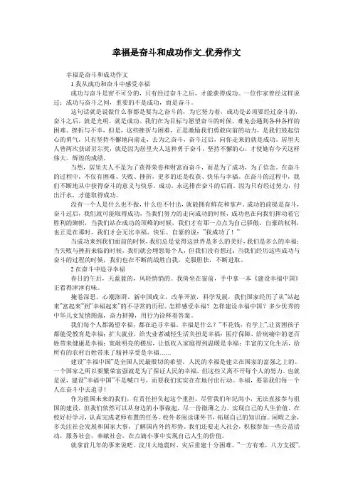 幸福是奋斗和成功作文_优秀作文