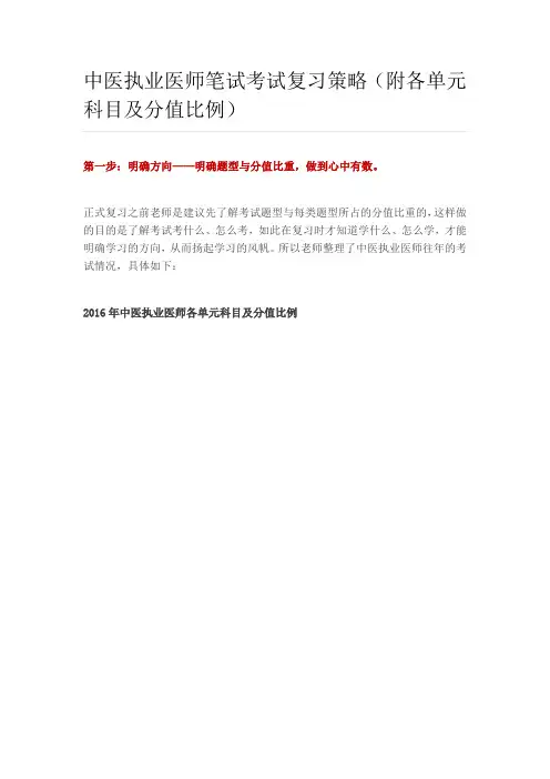 中医执业医师笔试考试复习附各单元科目及分值比例)