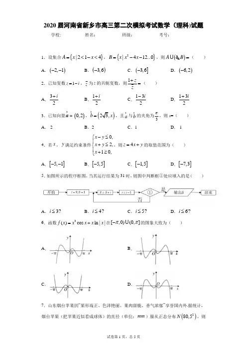 数学高考利器NO0041-含详细解析-2020届河南省新乡市高三第二次模拟考试数学(理科)试题