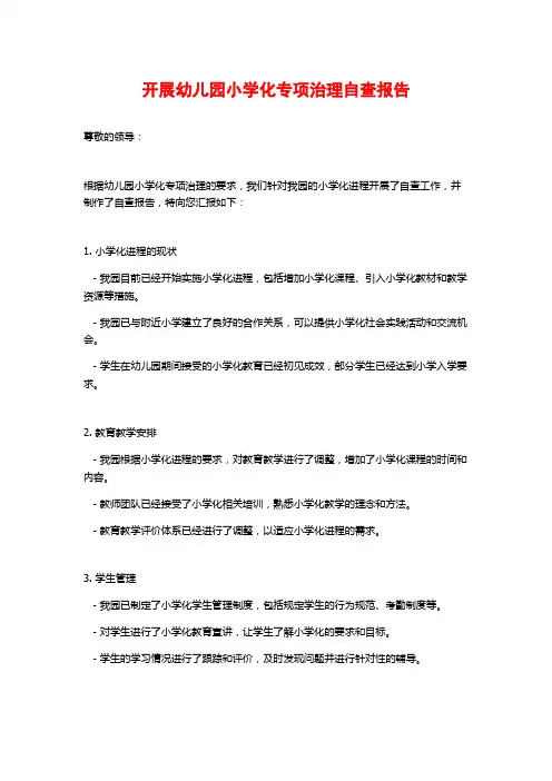 开展幼儿园小学化专项治理自查报告