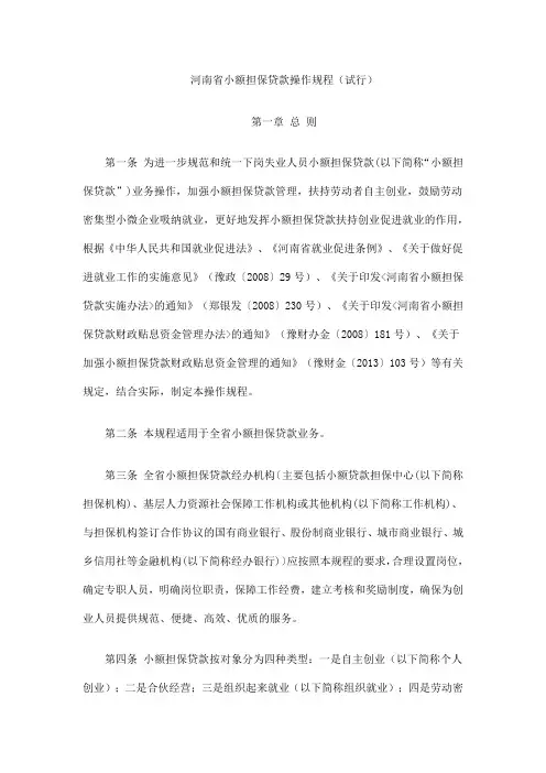 河南省小额担保贷款操作规程(试行)