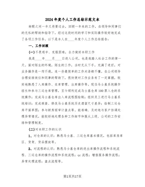 2024年度个人工作总结示范文本(6篇)