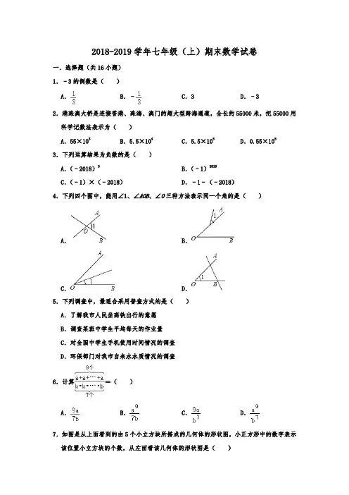 河北省保定市高碑店市2018-2019学年七年级(上)期末考试数学试卷  解析版 (1)