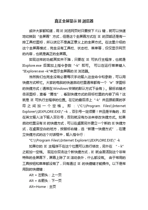 真正全屏显示IE浏览器