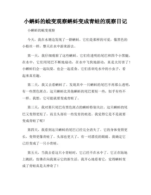 小学三年级作文小蝌蚪的蜕变观察蝌蚪变成青蛙的观察日记