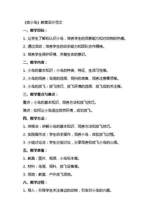 《放小鸟》教案设计范文