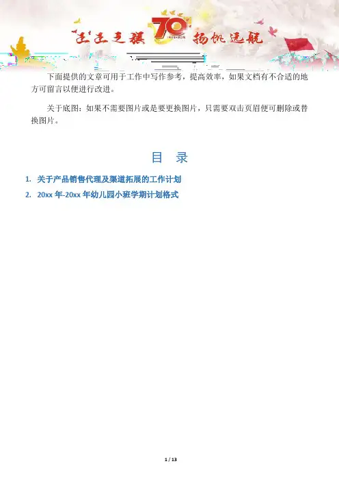 【写作范文2篇】关于产品销售代理及渠道拓展的工作计划
