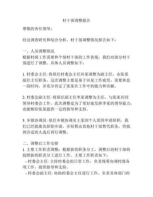村干部调整报告