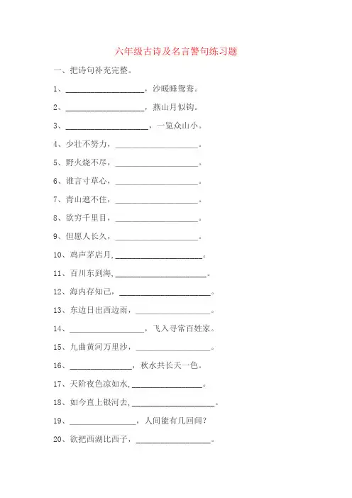 小学六年级古诗及名言警句练习题