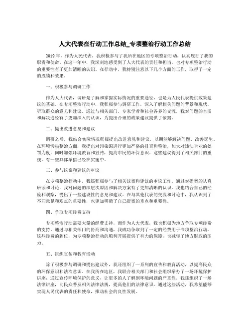 人大代表在行动工作总结_专项整治行动工作总结