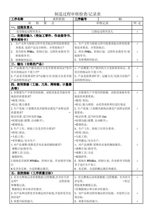 过程审核检查记录---来料检验