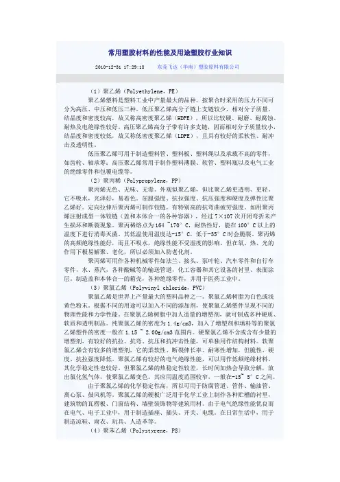 常用塑胶材料的性能及用途塑胶行业知识