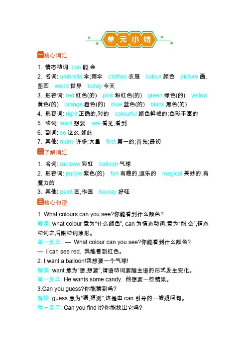 外研版(2024新版)小学三年级英语上册Unit 3 单元小结