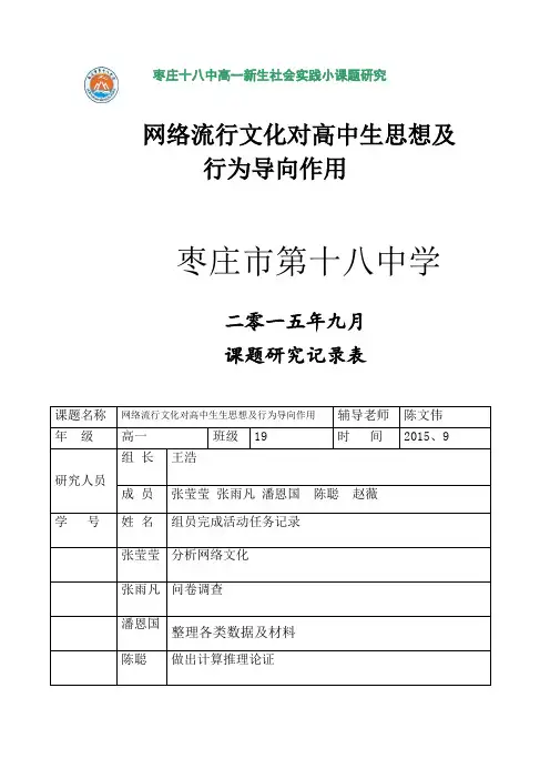 网络流行文化对高中生生思想及行为导向作用