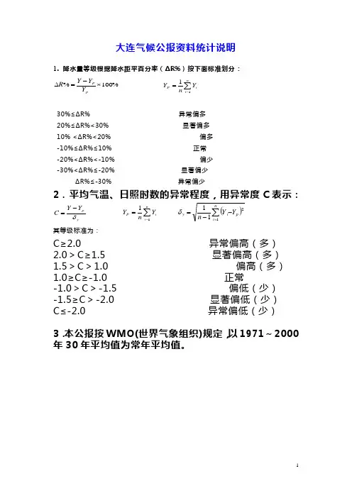 大连2008气候公报资料统计说明