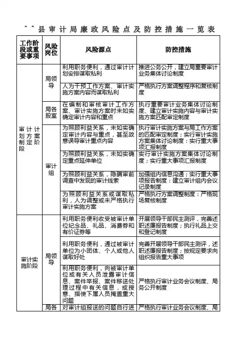 审计局廉政风险点及防控措施一览表