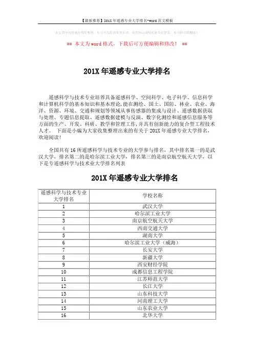 【最新推荐】201X年遥感专业大学排名-word范文模板 (2页)