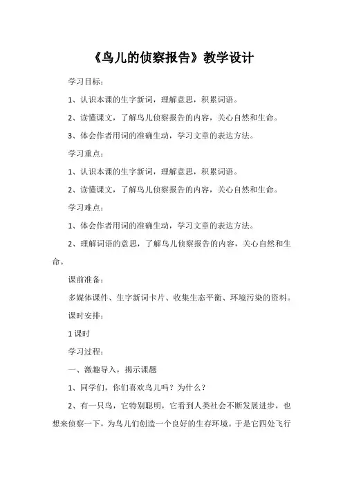 《鸟儿的侦察报告》教学设计