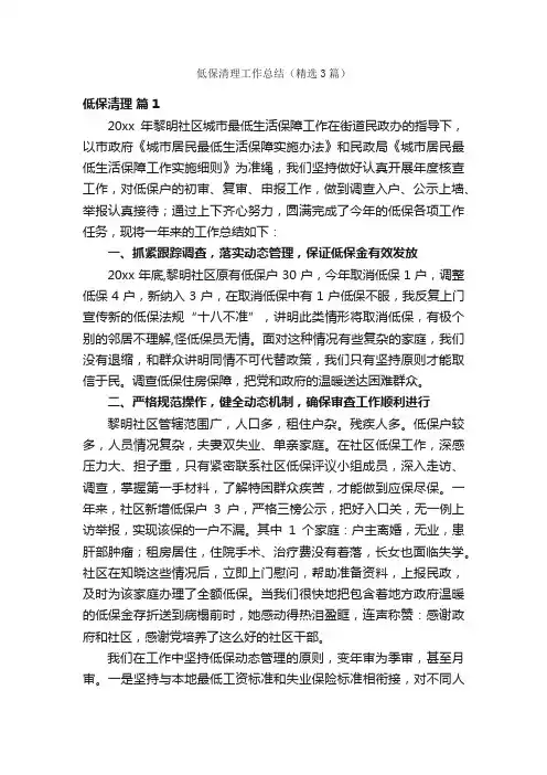 低保清理工作总结（精选3篇）