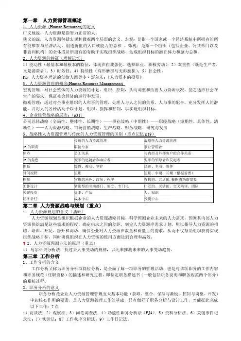 人力资源期末考试知识点