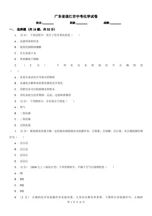 广东省湛江市中考化学试卷 