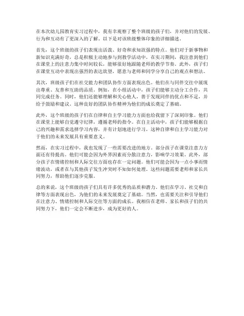 幼教实习报告班级整体印象