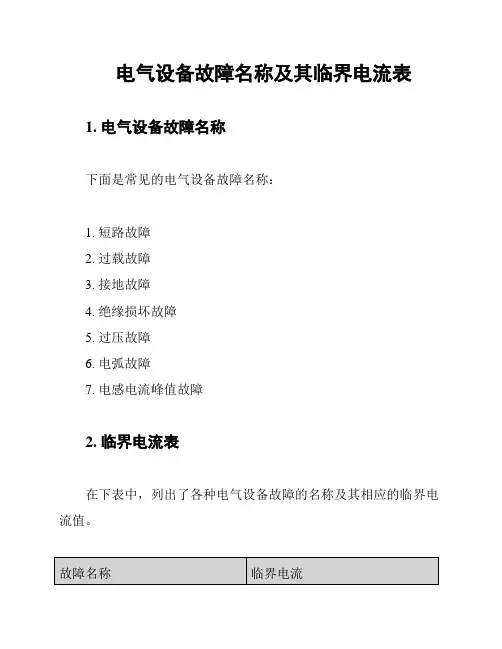 电气设备故障名称及其临界电流表
