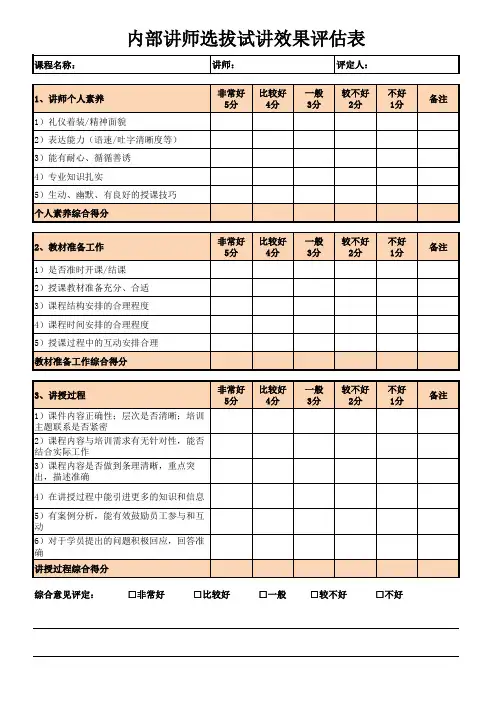 内部讲师评分表