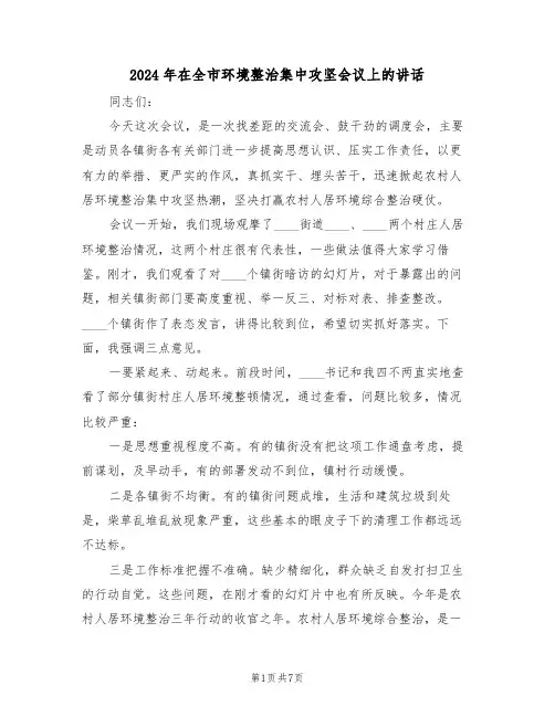 2024年在全市环境整治集中攻坚会议上的讲话(二篇)