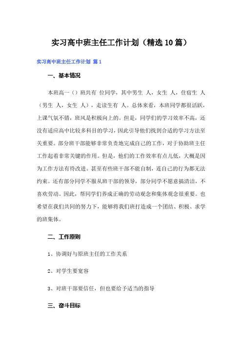 实习高中班主任工作计划(精选10篇)
