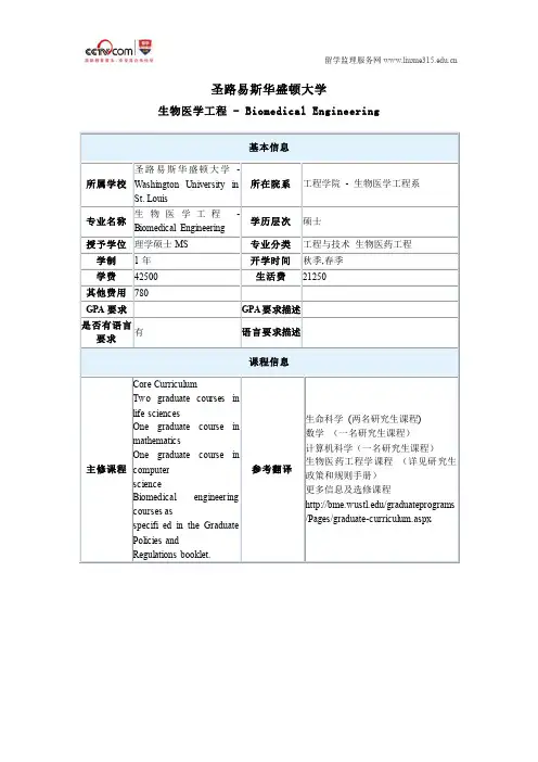 圣路易斯华盛顿大学生物医学工程专业