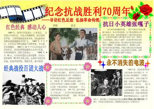 抗日小报抗战小报纪念抗日战争胜利70周年纪念小报2A4横排电子小报手抄报模板