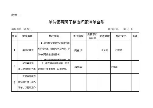 单位领导班子整改问题清单台账