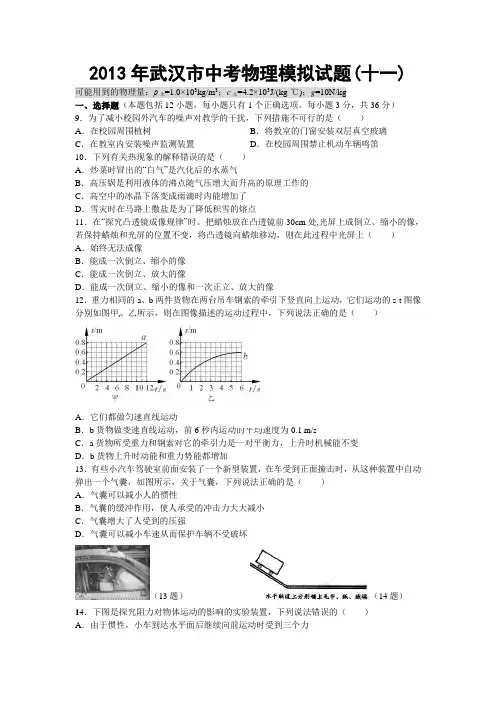 2013年武汉市中考物理模拟试题(十一)