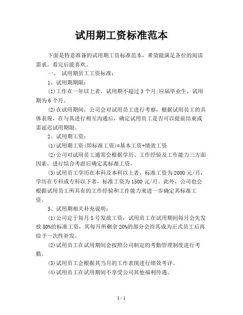 试用期工资标准范本