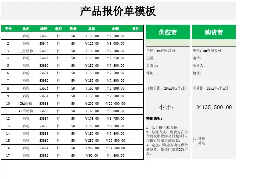 产品报价单模板