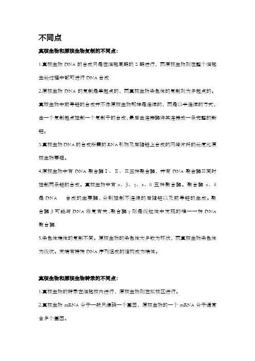 真核生物与原核生物转录与复制的区别