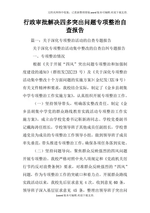 行政审批解决四多突出问题专项整治自查报告