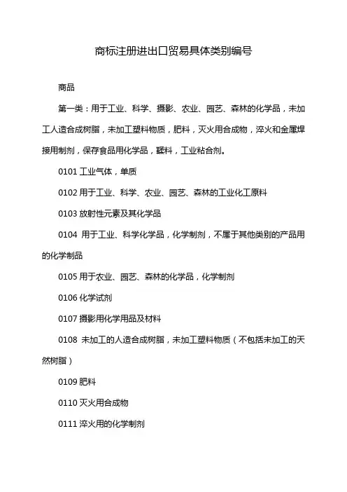 商标注册进出口贸易具体类别编号
