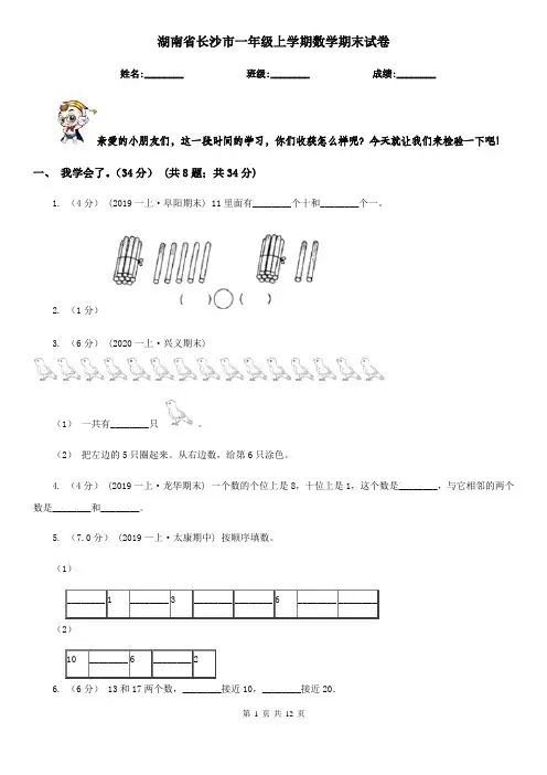 湖南省长沙市一年级上学期数学期末试卷