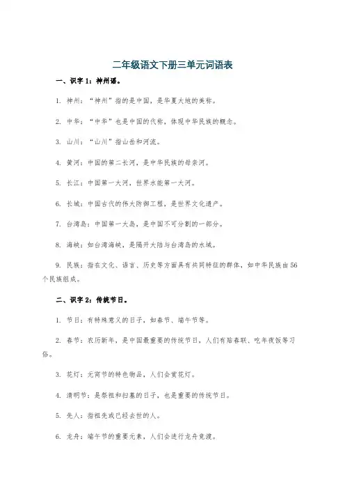 二年级语文下册三单元词语表